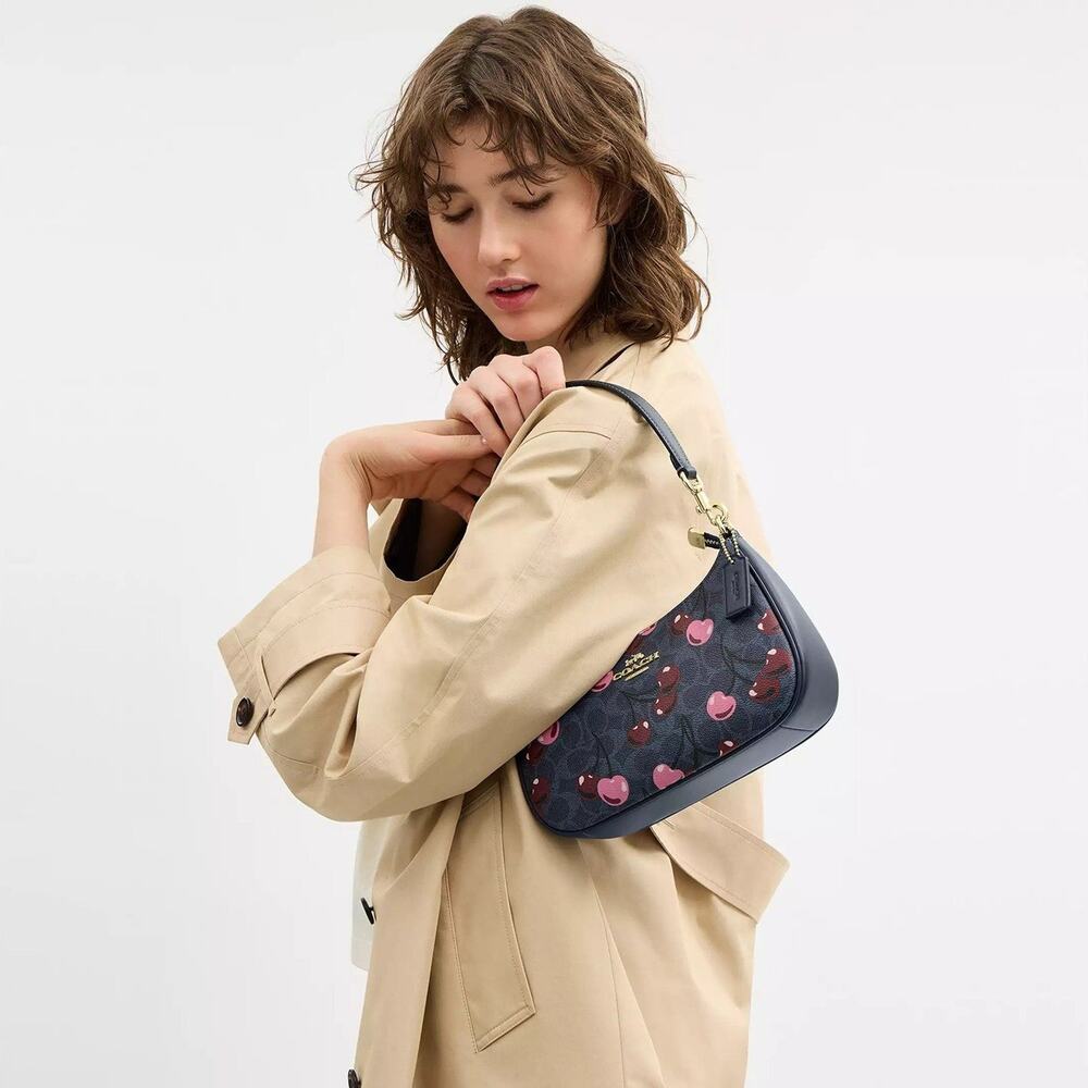 Coach Blue and Pink Cherry Print Bag - Picture 3 of 12